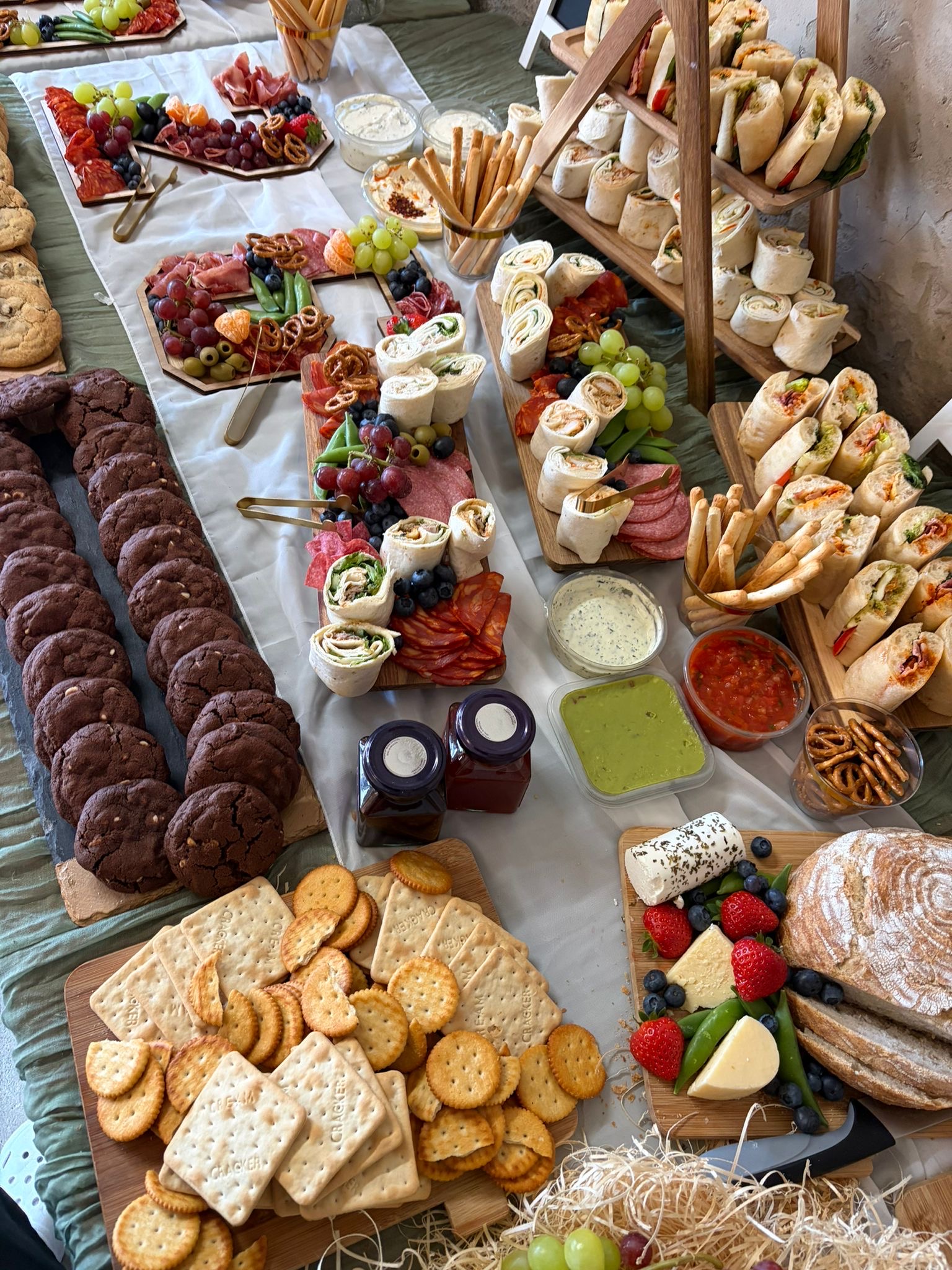 Seasonal buffet platters presented for wedding guests